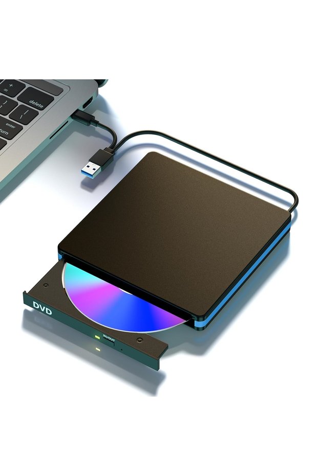 Black External CD/DVD Drive with Mute Design，USB 3.0/Type-C Portable CD DVD Burner Player Optical Dr