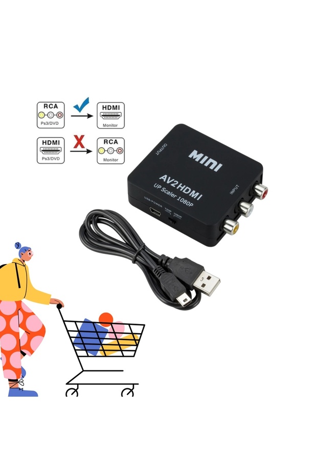 Black av to hd RCA to HDMI converter AV to HDMI converter supports 1080P suitable for computers/tele