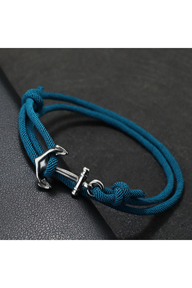205mm peacockblue Marine Style Men Anchor Bracelet Handmade Adjustable Nautical Wrap Braslet Unfadin