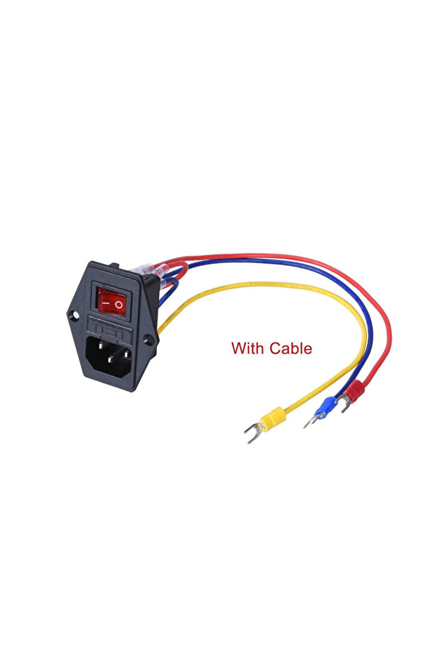 1 قطعة مع كابل، وحدة مدخل طاقة 10A250V، مفتاح روكر، مفتاح طاقة، مقبس طاقة تيار متردد ثلاثي أحمر