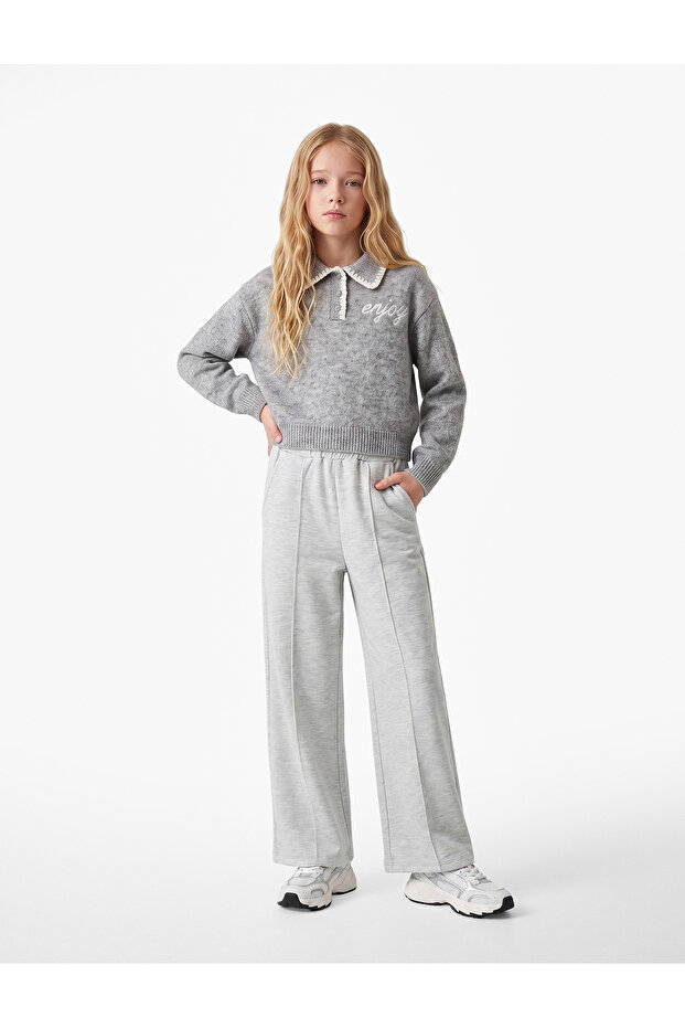 Elastic Waist Viscose Blend Wide Leg School Trousers with Pockets