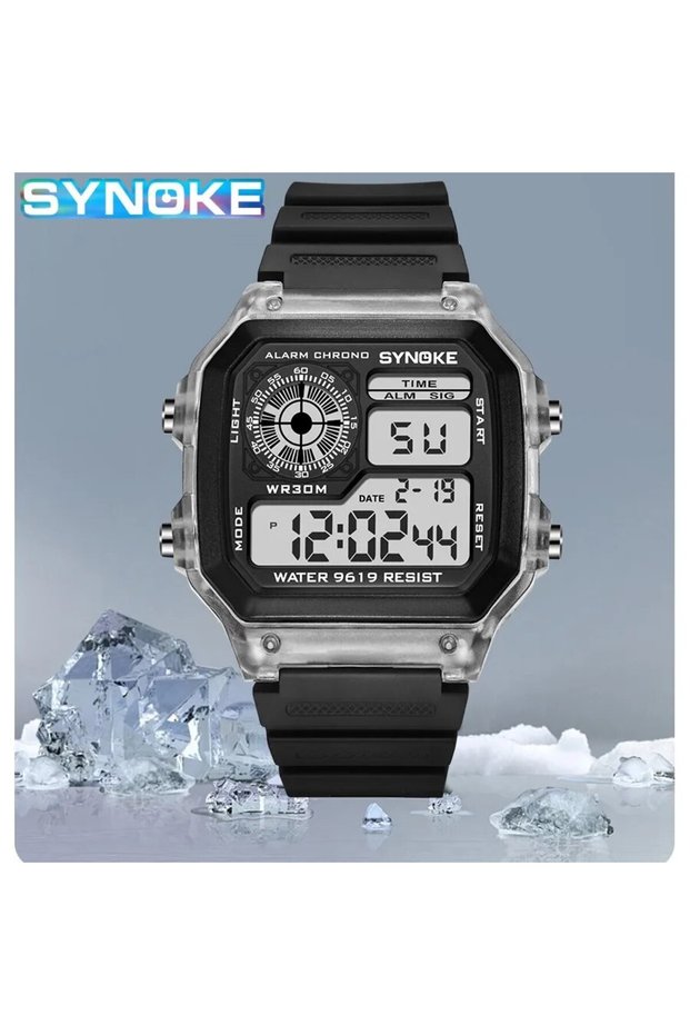 Transparent white SYNOKE Digital Watches Men Sports Luminous Multifunction Waterproof Chrono Wristwa