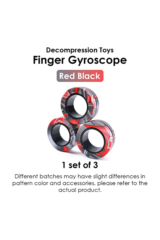 Black Red Ring 3Pcs Magnetic Rings Fidget Toy Set Adult Fidget Magnets Spinner Rings Fidget Pack Gre