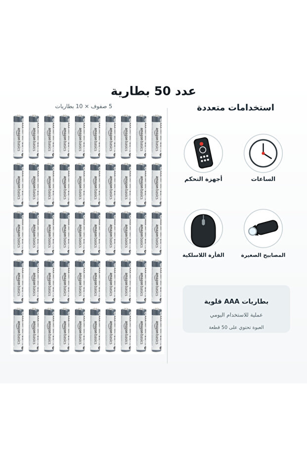 بطاريات صناعية قلوية بجهد 1.5 فولت 50 قطعة