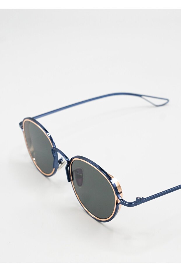 Unisex Round Sunglasses Blue Frame Smoked Glass Uv Protection Laminated C4