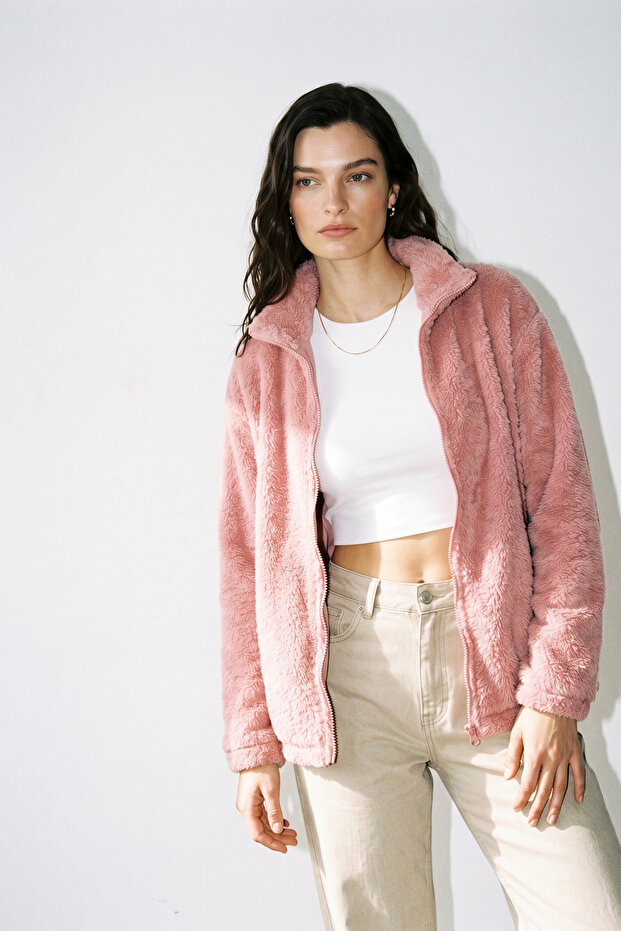 Women's Oversize Zippered Teddy Plush Cardigan
