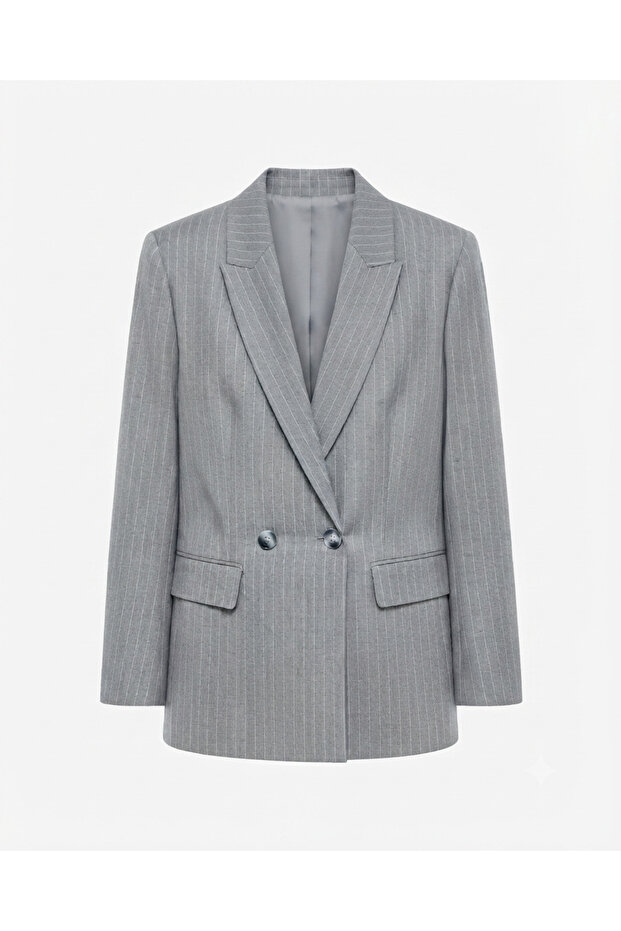 Gray Striped Blazer Jacket
