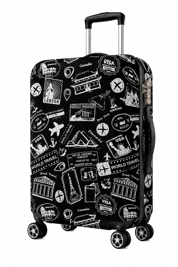 Cabin Size Lycra Flexible Fabric Black Worldtravel Printed Durable Suitcase and Luggage Cover