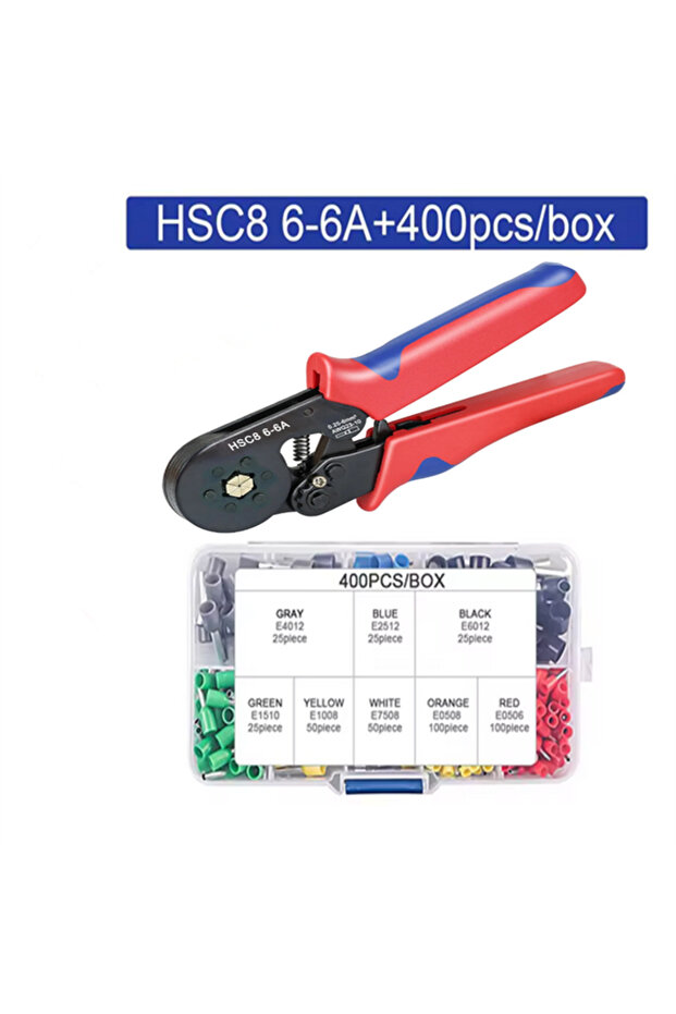 HSC8 6-6A 400 قطعة HSC8 6-4 6-6 أداة تجعيد حلقات معدنية ذاتية الضبط بسقاطة، كماشة تجعيد 0.25-10 مم²