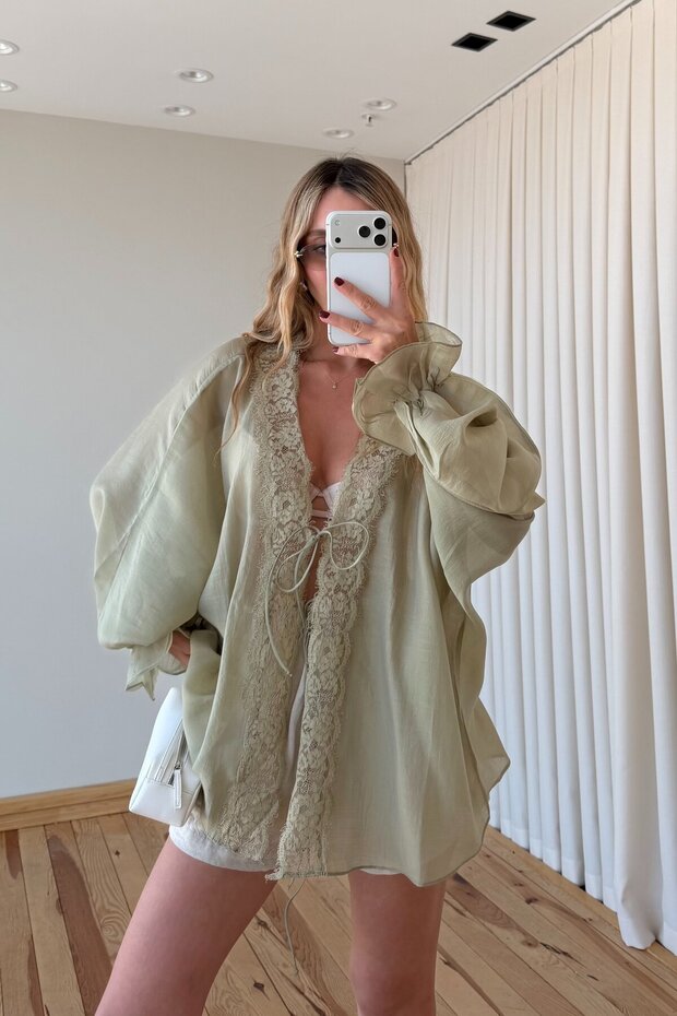 Sage Lace Transparent Blouse - 5108