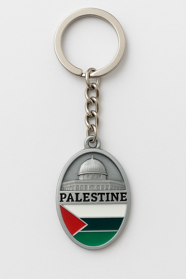 Silver Color Keychain with Palestine Flag and Rock Dome Figure | Meaningful, Stylish, and Unisex Design
