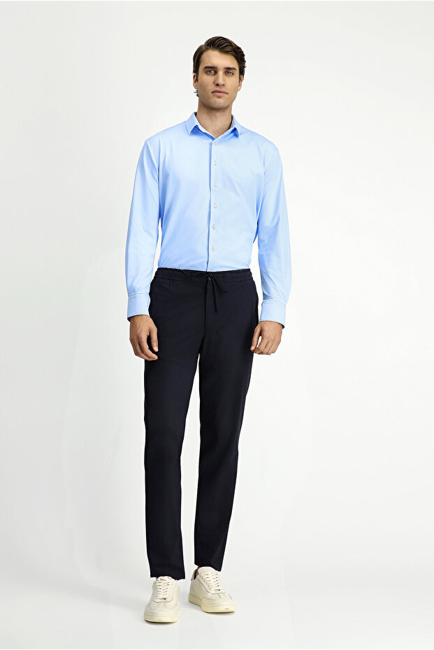 7 Drop Slim Fit Classic Fabric Trousers with Elasticated Waist and Drawstring
