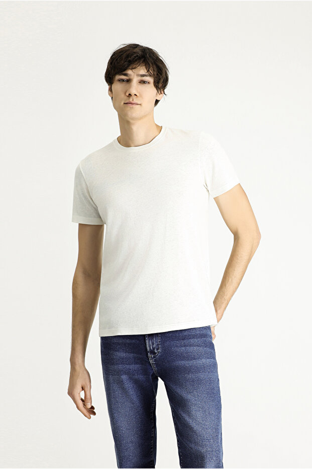 Crew Neck Slim Fit Slim Fit Linen Blend T-Shirt