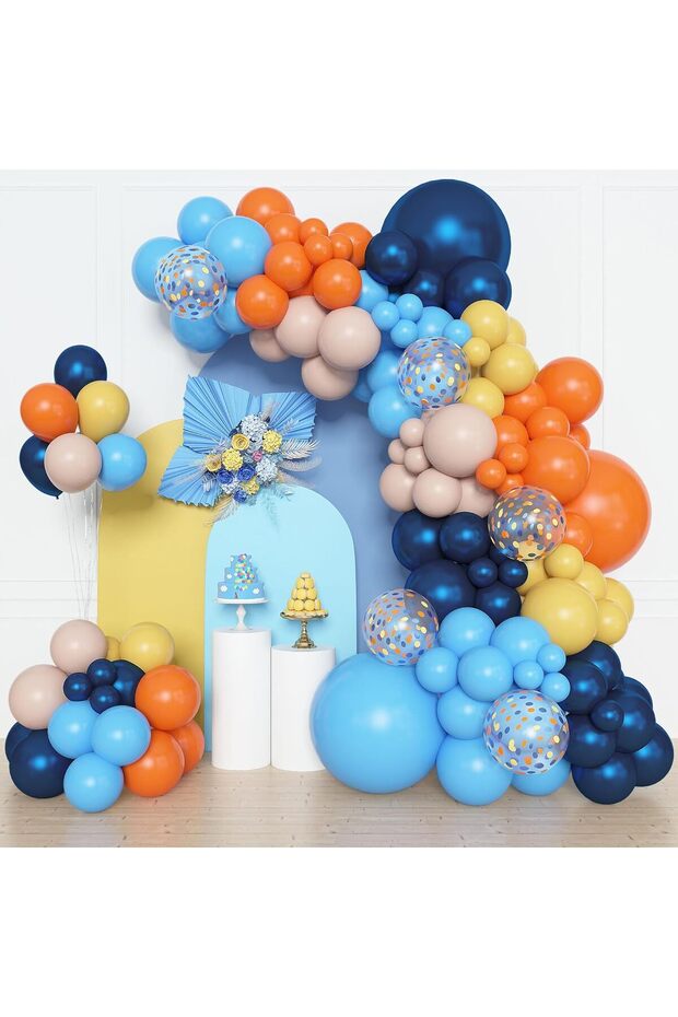 Other Blue Orange Blue and Orange Balloon Arch Set, Different Sizes of Yellow Latex Confetti Balloon