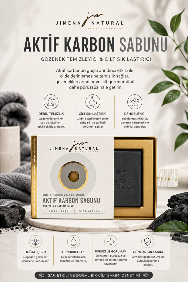 Activated Carbon Soap 150 Gr Natural Oil Balancing, Pore Cleansing and Firming