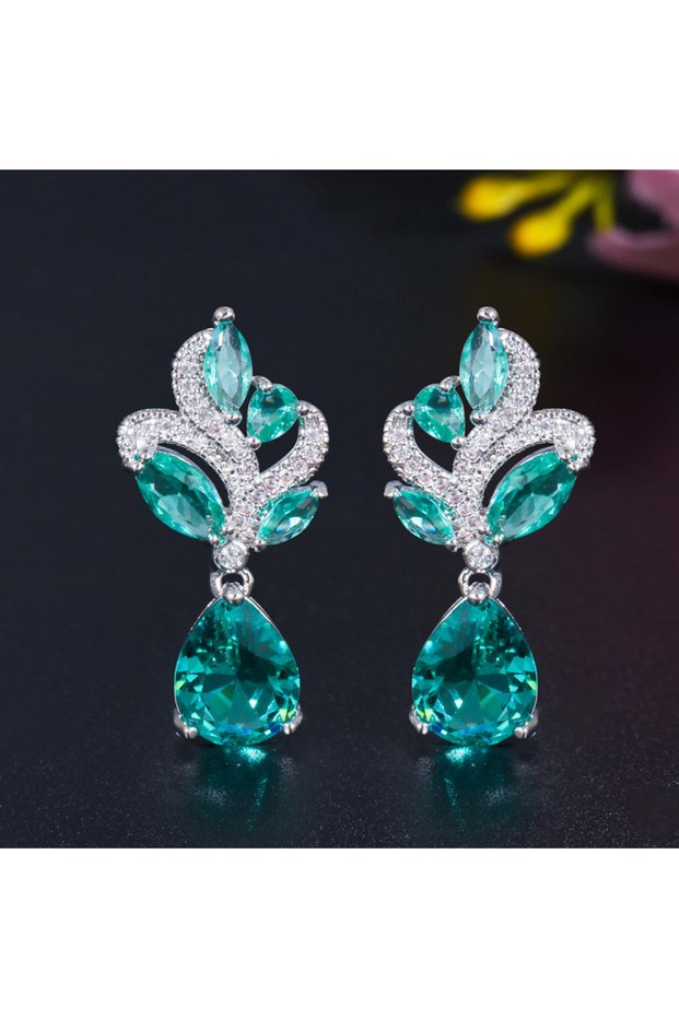 E2880 Huitan Gorgeous Green CZ Dangle Earrings for Women New Trendy Wedding Engagement Female Earrin