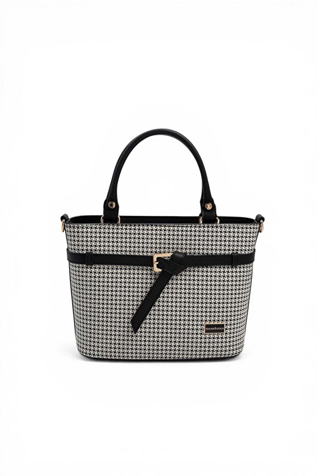 Black - Black Houndstooth Plaid Women's Handbag Sp1283