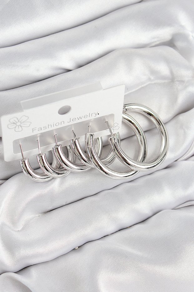 Stylish Brass Hoop Model Silver Color Women's Set Earrings Teachers Mothers Valentine's Day Gift
