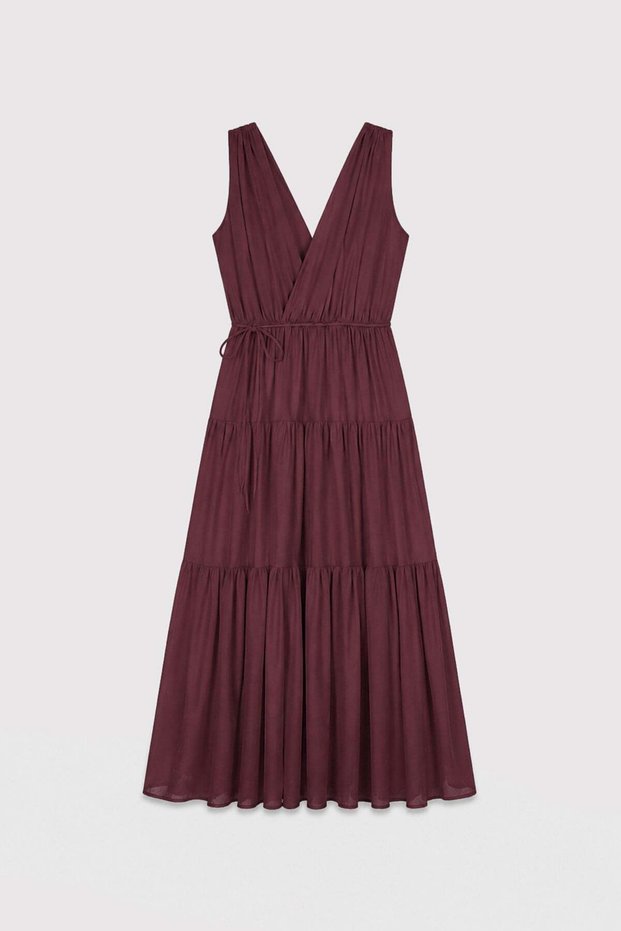Burgundy Voile Cotton Women's Midi Dress