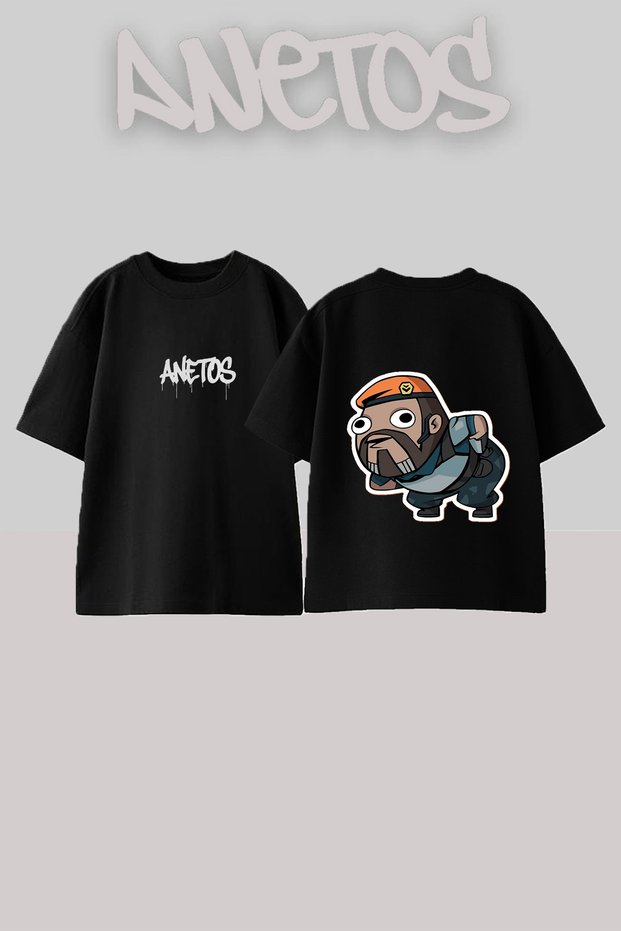 Brimstone Valorant Design Back Printed Cotton Black Oversize T-Shirt