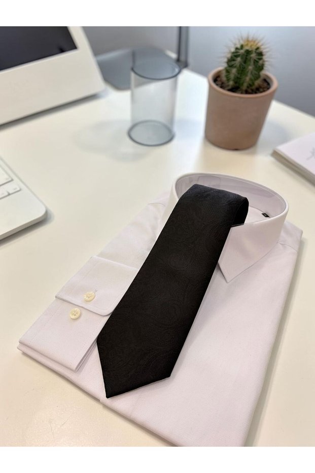 Microfiber Textured 8 cm Shawl Patterned Color Black Tie