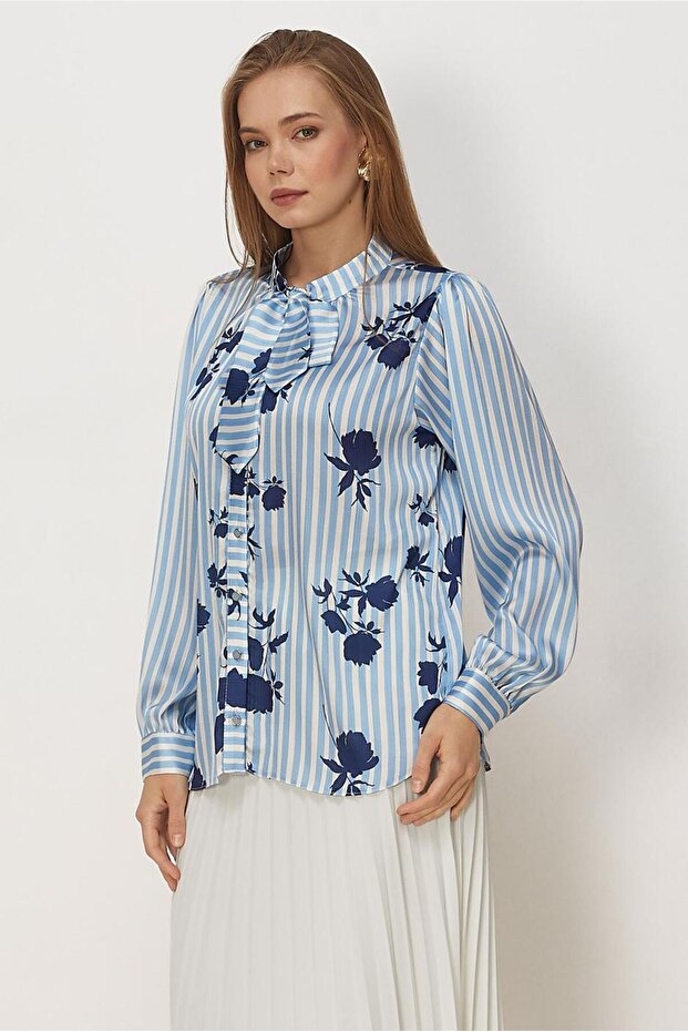 Patterned Satin Blouse 46546 - 2