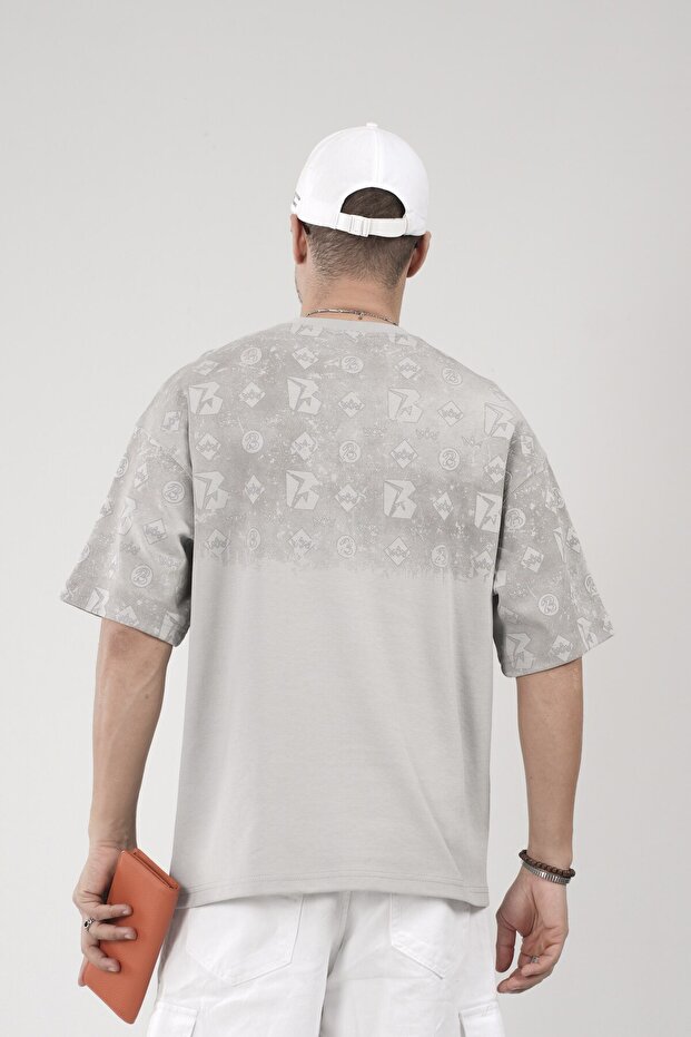 Oversize Logo Printed Crew Neck Basic T-Shirt - 6