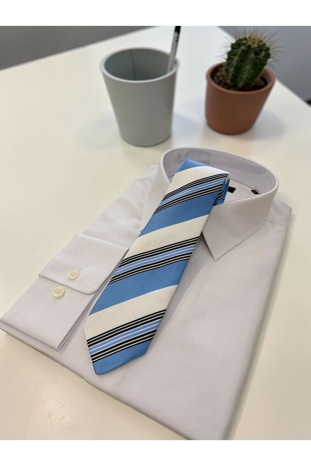 Microfibre 7 cm Striped Blue-White-Navy Blue Tie Kr-62