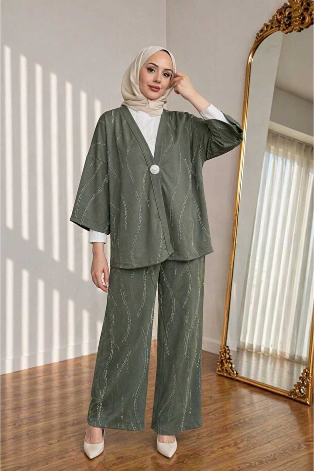 Modal Fabric Stone Printed Kimono Set