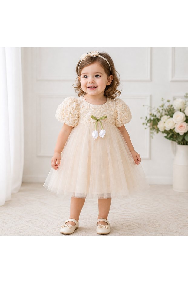 Baby Girl Tulle Dress with Floral Detail for Special Occasions 18 Months 2-3-4 Years