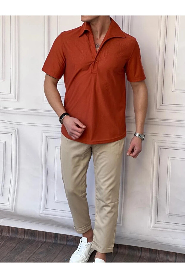 Kayık Neckline Herringbone Pattern Short Sleeve T-Shirt