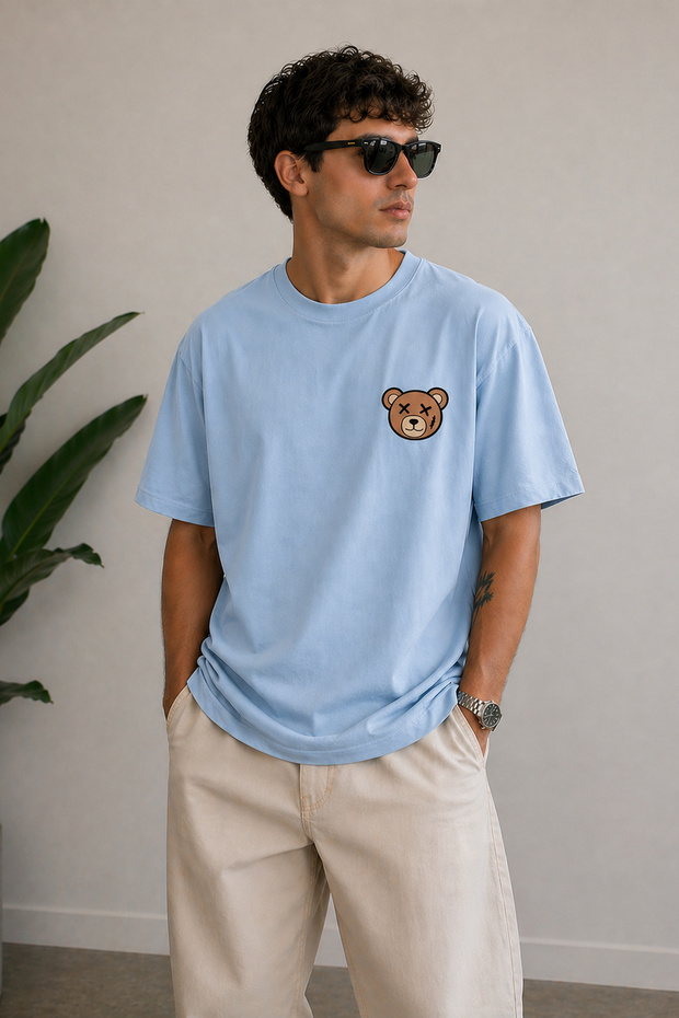 Minimal Teddy Bear Printed Unisex Oversize T-Shirt – Cotton Crew Neck Casual T-Shirt