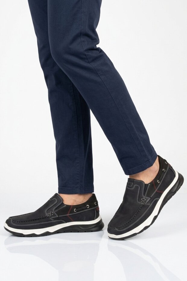 Navy Blue Genuine Leather Men's Casual Shoes