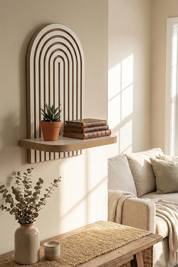 Decorative Modern Arch Mdf Wall Shelf - White Wood Look Bohemian D Shelf 35X26 cm