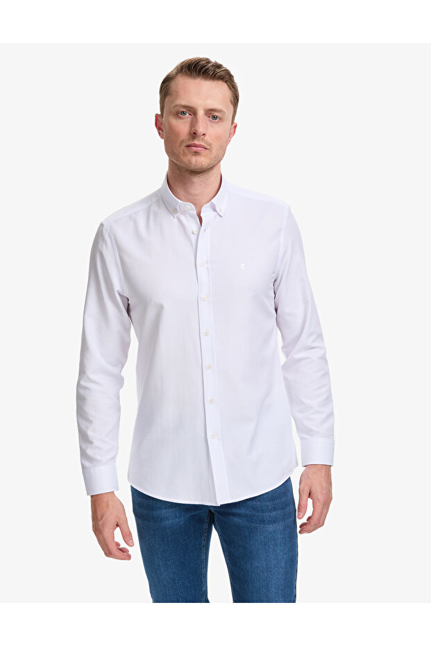 White Oxford Slim Fit Easy-Iron Shirt 50325365-Vr013