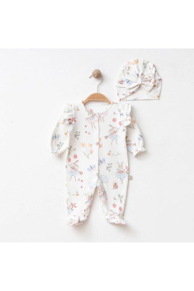 Baby Girl 0-3/3-6 Months Ballerina Rabbit Bonnet Jumpsuit