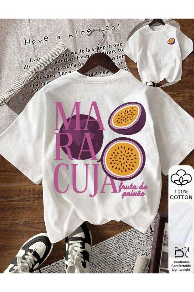 Women's Maracuja Papaya Fruit Purple Printed T-Shirt