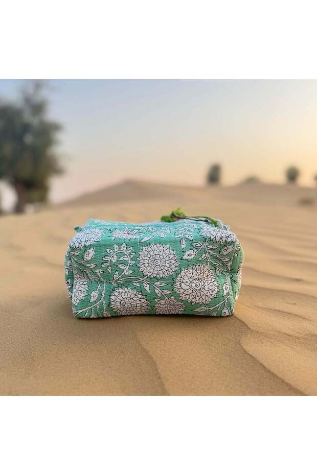 Zarf Handmade Block Printed Pouch – Large Cotton Travel, Makeup & Toiletry Bag with Waterproof Lining – Artisan Crafted