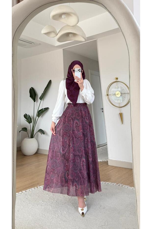 New Season Ethnic Pattern Chiffon Tulle Skirt (Belt Included)