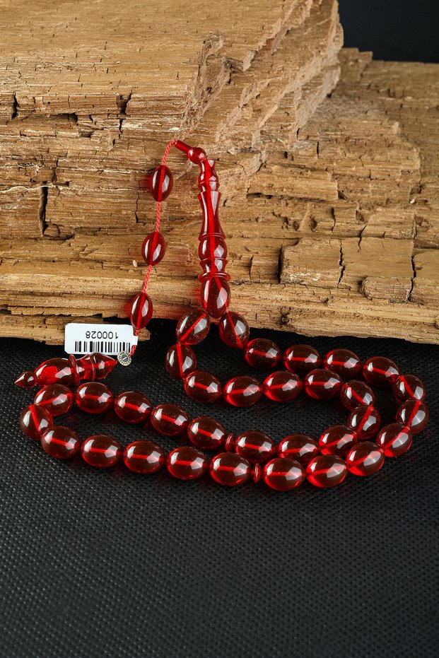 10X13 mm Beyzi Red Dice Amber Prayer Beads - Signed by Master Fatih Erbabacan - Sülün İmame Prayer Beads