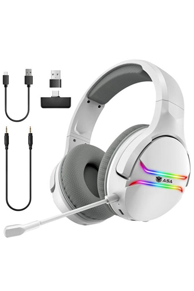 سماعة رأس للألعاب Smash RGB - سماعات رأس لاسلكية وسلكية بتقنية البلوتوث مع ميكروفون (أبيض)