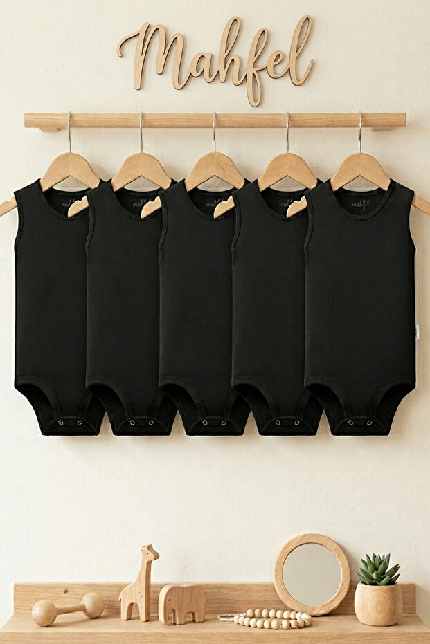 100% Organic Cotton Snap Fastener Sleeveless Baby Bodysuit 5-Pack