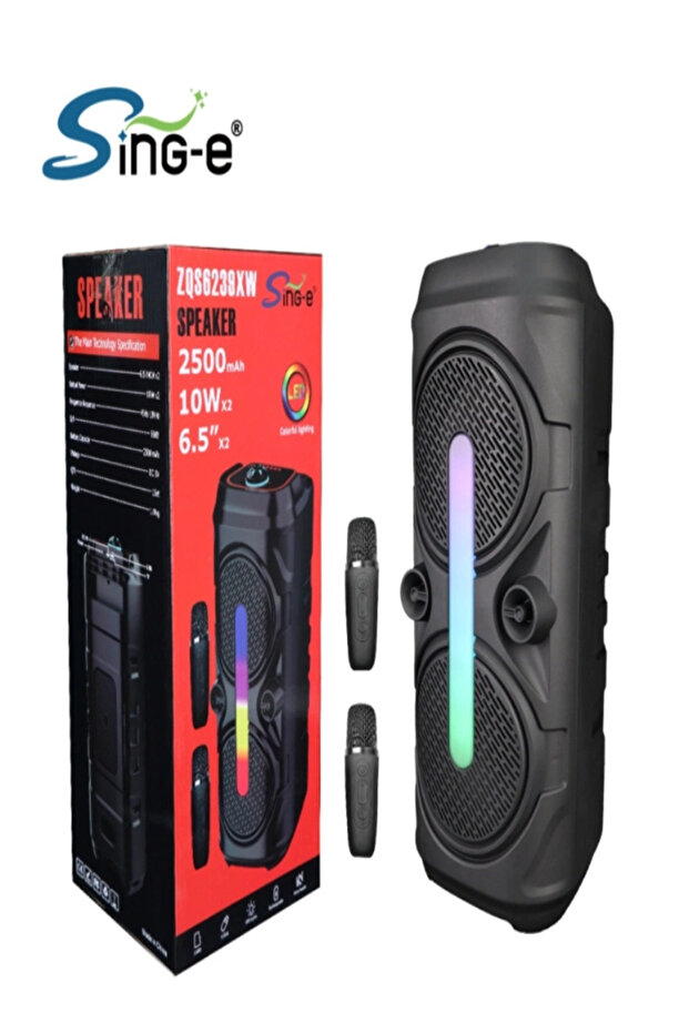 Sing-e ZQS6239XW 20W Portable Wireless Speaker with Deep Bass, Dual Mic, AUX/USB/TF Support