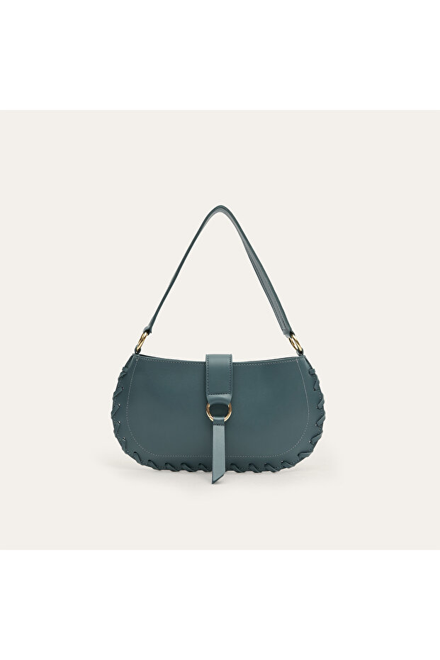 Women's Gray Blue Handbag with Stitching Detail