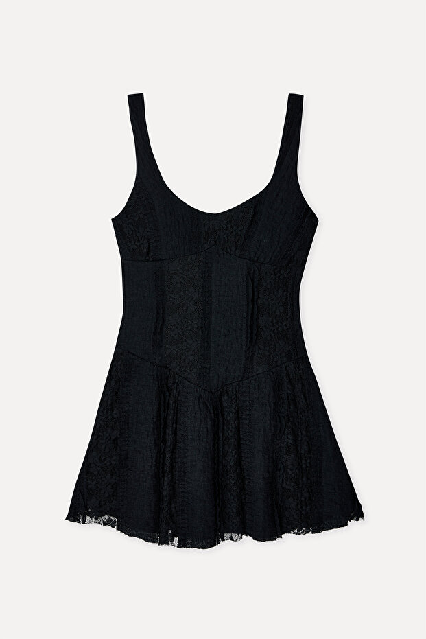 Women's Black Sleeveless Lace Mini Dress