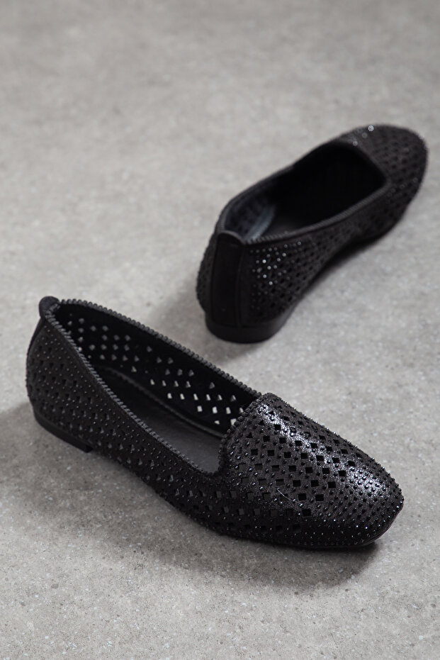 Stone Embellished, Perforated, Breathable, Stylish Women's Ballerinas