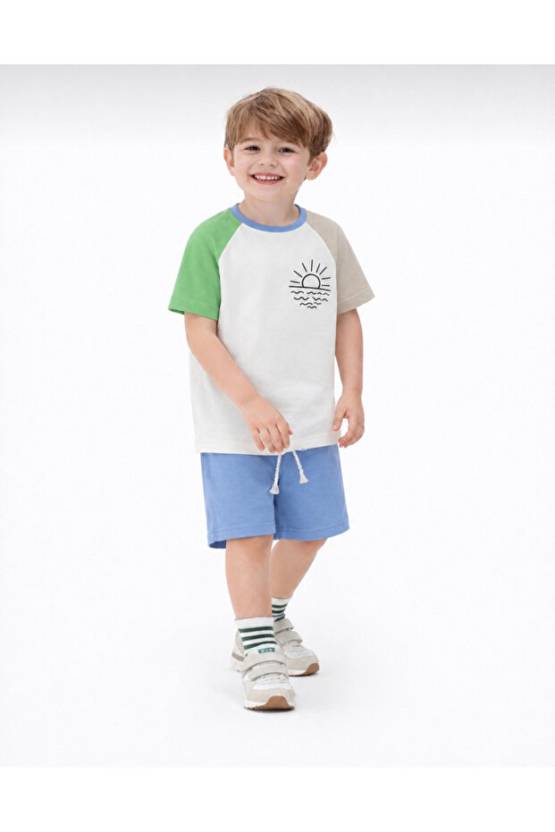 Boy's Summer Set Cotton Pieces Printed Top and Bottom Shorts 2-Piece Set 2-5 Years Old