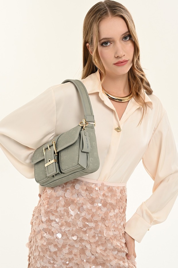 Women's Mint Faux Leather Patterned Buckle Shoulder Bag