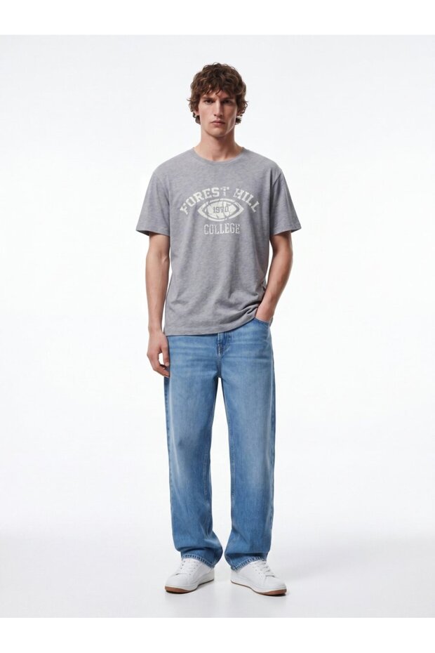Vintage Effect Relaxed Fit Gray T-Shirt