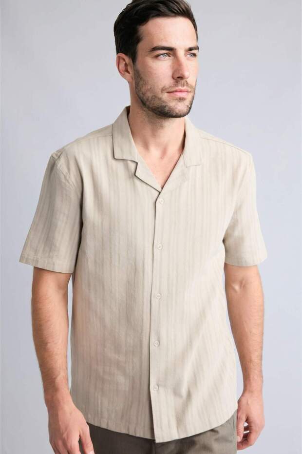 100% Cotton Regular Fit Polo Collar Short Sleeve Shirt H5633Ax26Sm